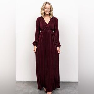 Baltic Born Mulberry Maroon Red Venus Pleated Maxi Dress Size Medium